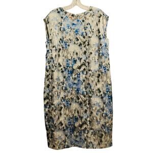Anne Klein Shift Dress 14W Abstract Print Artsy Zip Back Darts Lined Sleeveless